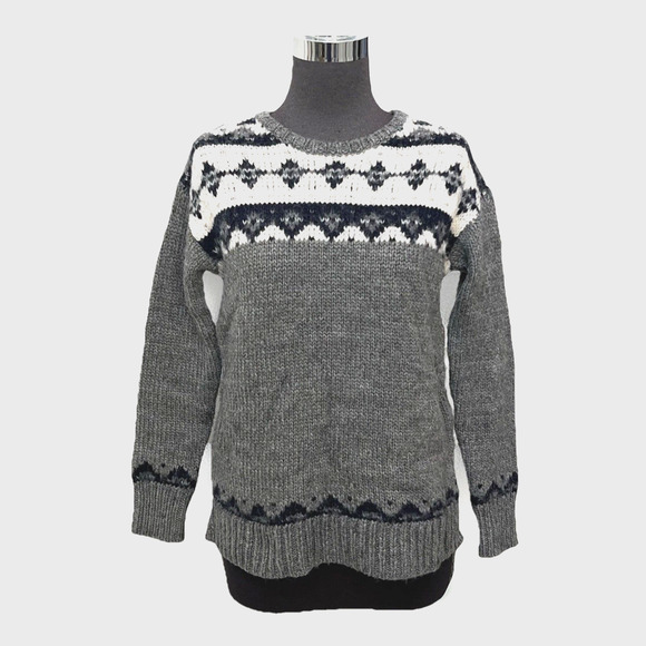 Ann Taylor Loft Sweater Women XXP Petite Grey Knit Wool Blend Fair Isle Winter - Picture 1 of 11